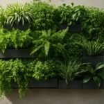 Függőleges kert zöld növényekkel falra szerelve