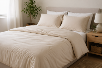 Kényelmes pamut ágyneműhuzat egy modern hálószobában
