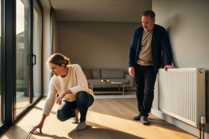 Egy pár dönt a padlófűtés és a radiátor között az otthonukban.