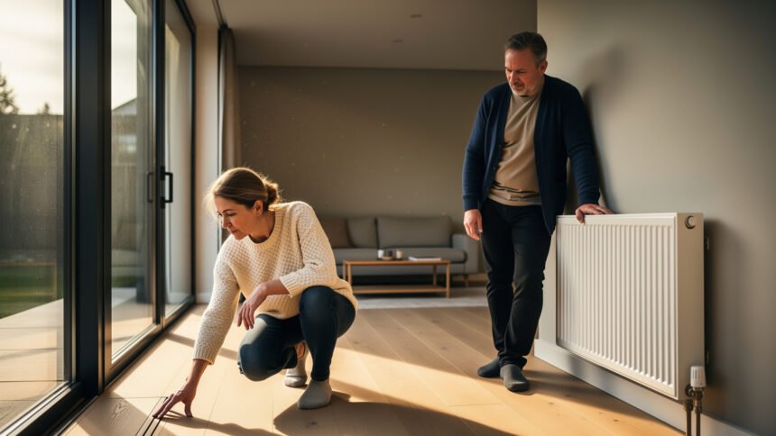 Egy pár dönt a padlófűtés és a radiátor között az otthonukban.