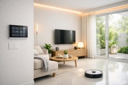 Okosotthon technológiák a mindennapok kényelméért, energiahatékonyságért és automatizált világításért biztonsági rendszerek és fogyasztásfigyelés