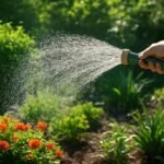A nyári kánikulában zöld kert öntözés közbeni hatékony locsolási technikák
