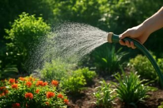 A nyári kánikulában zöld kert öntözés közbeni hatékony locsolási technikák